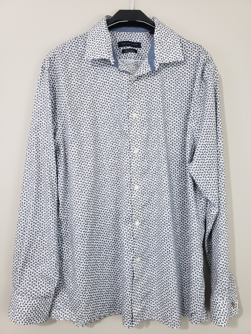 Tommy Hilfiger TH Flex Slim Fit Micro Paisley Mens Dress Shirt Size XL - Picture 3 of 10